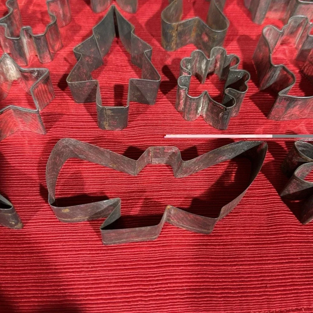 Antique Tin Old Metal Cookie Cutter Lot of 12 Folk Art‎ Kitchen Baking Holiday